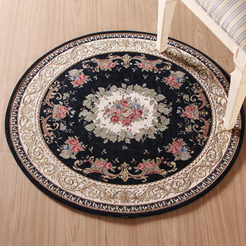 Casual Decoration Rug Multi Colored Flower Print Indoor Rug Polyster Non-Slip Backing Stain-Resistant Area Carpet Dark Blue Clearhalo 'Area Rug' 'Rugs' 'Vintage' Rug' 2325893