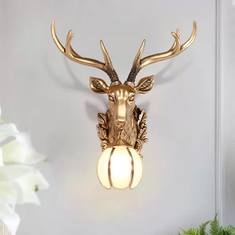 Gold Deer Head Shaped Sconce Light Country Resin 17"/25" W 1 Light Indoor Wall Mount Lighting Gold 17" Clearhalo 'Wall Lamps & Sconces' 'Wall Lights' Lighting' 232613