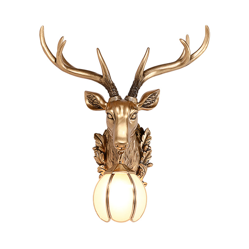 Gold Deer Head Shaped Sconce Light Country Resin 17"/25" W 1 Light Indoor Wall Mount Lighting Clearhalo 'Wall Lamps & Sconces' 'Wall Lights' Lighting' 232615