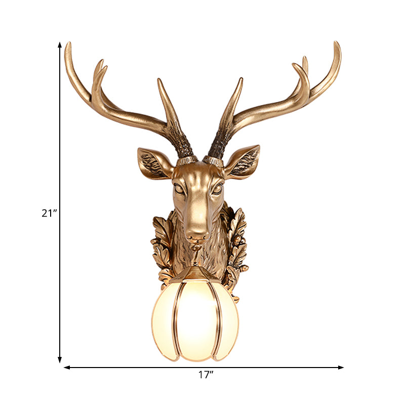 Gold Deer Head Shaped Sconce Light Country Resin 17"/25" W 1 Light Indoor Wall Mount Lighting Clearhalo 'Wall Lamps & Sconces' 'Wall Lights' Lighting' 232616