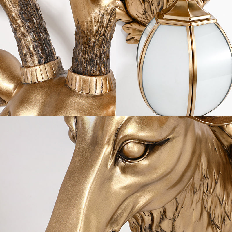 Gold Deer Head Shaped Sconce Light Country Resin 17"/25" W 1 Light Indoor Wall Mount Lighting Clearhalo 'Wall Lamps & Sconces' 'Wall Lights' Lighting' 232617
