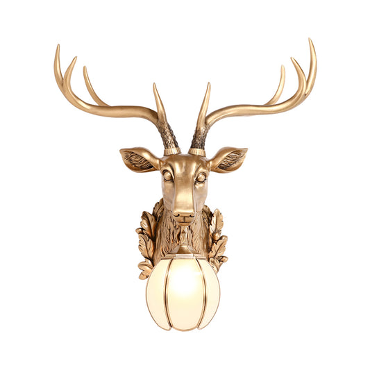 Gold Deer Head Shaped Sconce Light Country Resin 17"/25" W 1 Light Indoor Wall Mount Lighting Clearhalo 'Wall Lamps & Sconces' 'Wall Lights' Lighting' 232620