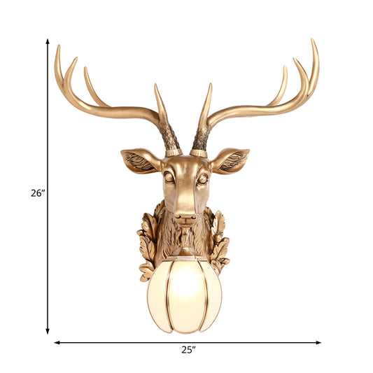 Gold Deer Head Shaped Sconce Light Country Resin 17"/25" W 1 Light Indoor Wall Mount Lighting Clearhalo 'Wall Lamps & Sconces' 'Wall Lights' Lighting' 232621