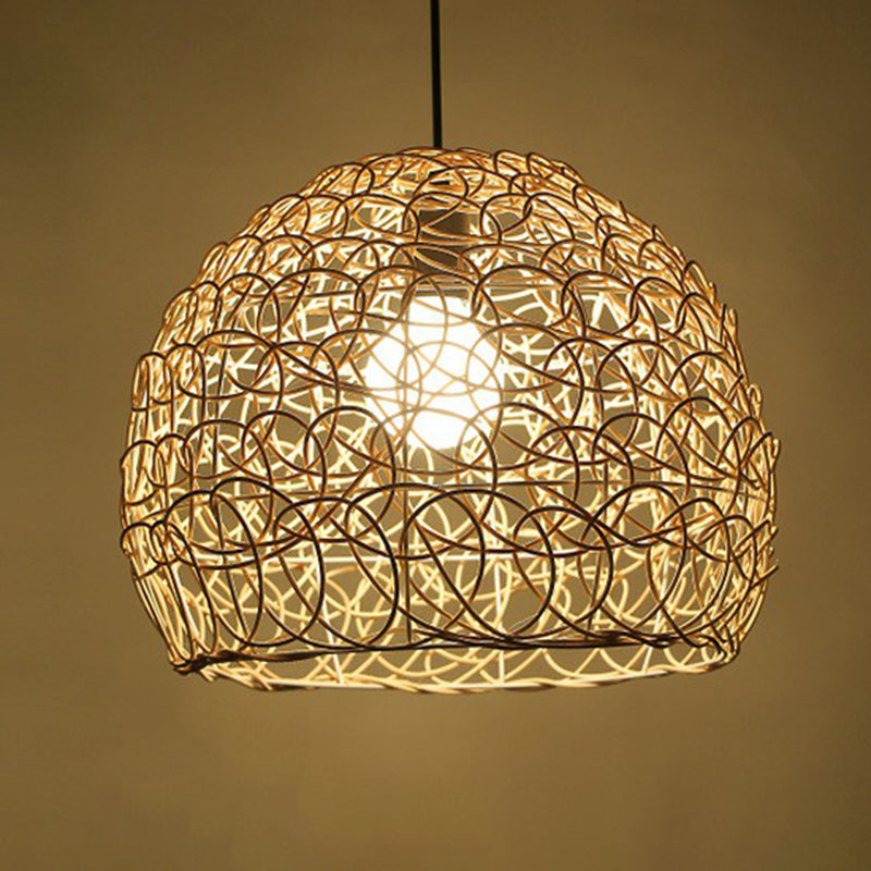 Rattan Cage Pendulum Light Country 1 Bulb Beige Hanging Ceiling Light for Restaurant Clearhalo 'Ceiling Lights' 'Pendant Lights' 'Pendants' Lighting' 2326377