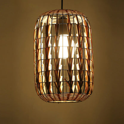 Rattan Cage Pendulum Light Country 1 Bulb Beige Hanging Ceiling Light for Restaurant Beige F Clearhalo 'Ceiling Lights' 'Pendant Lights' 'Pendants' Lighting' 2326380_bc6a08df-3edc-4a88-8be5-35a6fde9973a