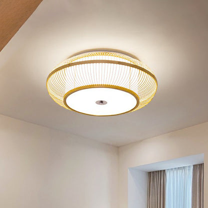Round Aisle Ceiling Flush Light Bamboo 1 Head Minimalistic Flushmount Light in Wood Wood 6" Clearhalo 'Ceiling Lights' 'Close To Ceiling Lights' 'Close to ceiling' 'Flush mount' Lighting' 2326383