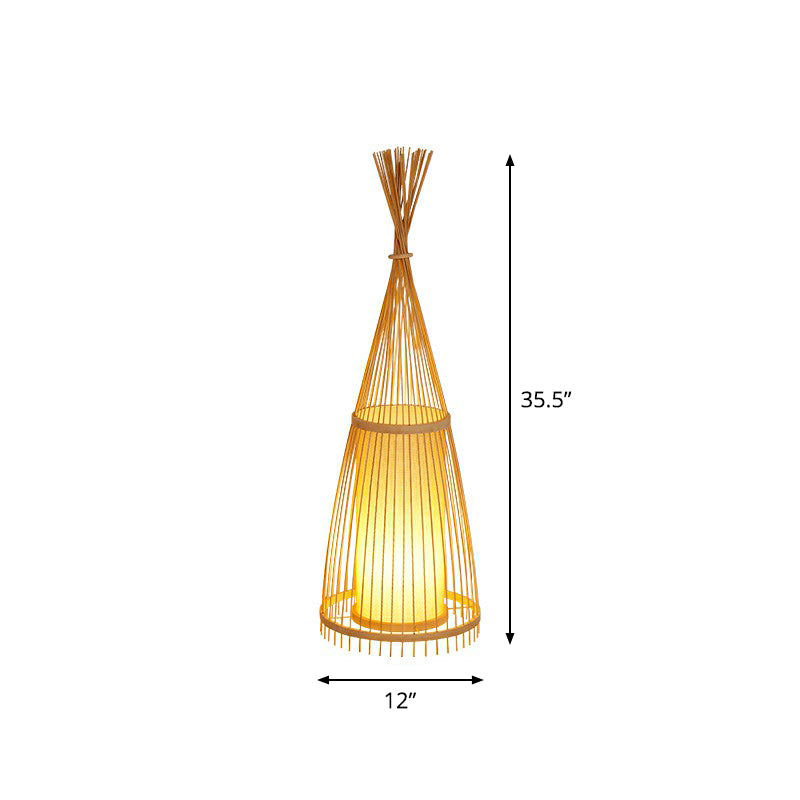 Bamboo Tapered Floor Light South-East Asia Single Stand Up Lamp with Cylindrical Shade Inside Wood Small Clearhalo 'Floor Lamps' 'Lamps' Lighting' 2326391