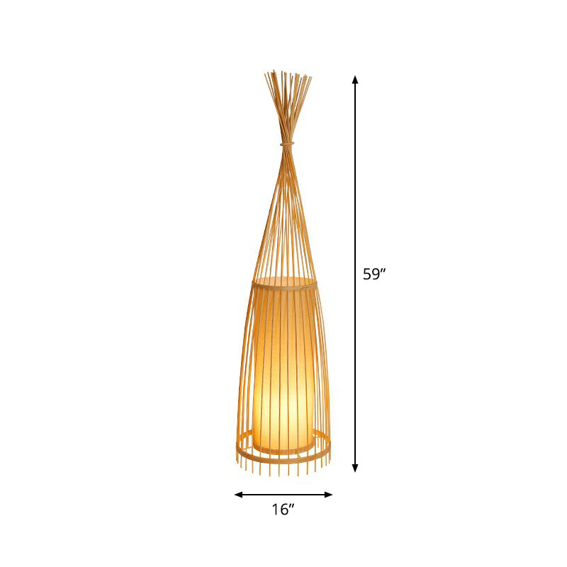 Bamboo Tapered Floor Light South-East Asia Single Stand Up Lamp with Cylindrical Shade Inside Wood Large Clearhalo 'Floor Lamps' 'Lamps' Lighting' 2326392