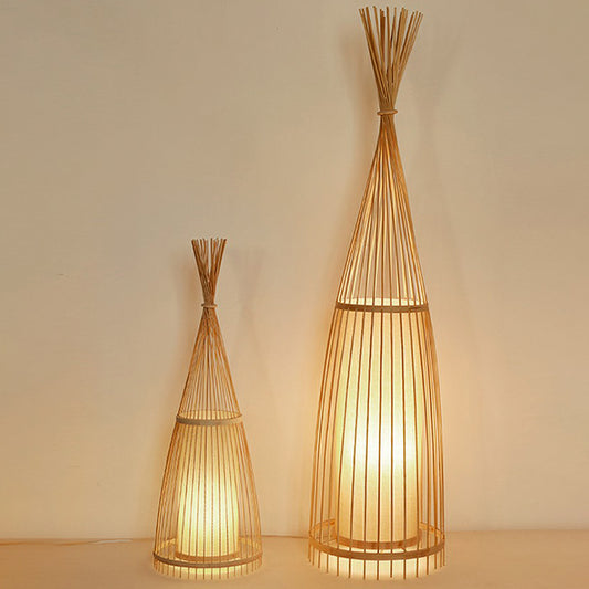 Bamboo Tapered Floor Light South-East Asia Single Stand Up Lamp with Cylindrical Shade Inside Clearhalo 'Floor Lamps' 'Lamps' Lighting' 2326393