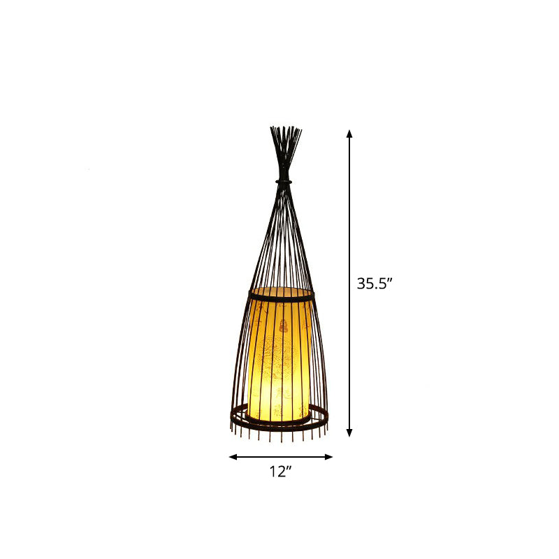 Bamboo Tapered Floor Light South-East Asia Single Stand Up Lamp with Cylindrical Shade Inside Black Small Clearhalo 'Floor Lamps' 'Lamps' Lighting' 2326394