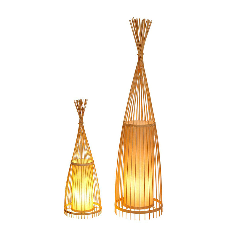 Bamboo Tapered Floor Light South-East Asia Single Stand Up Lamp with Cylindrical Shade Inside Clearhalo 'Floor Lamps' 'Lamps' Lighting' 2326398