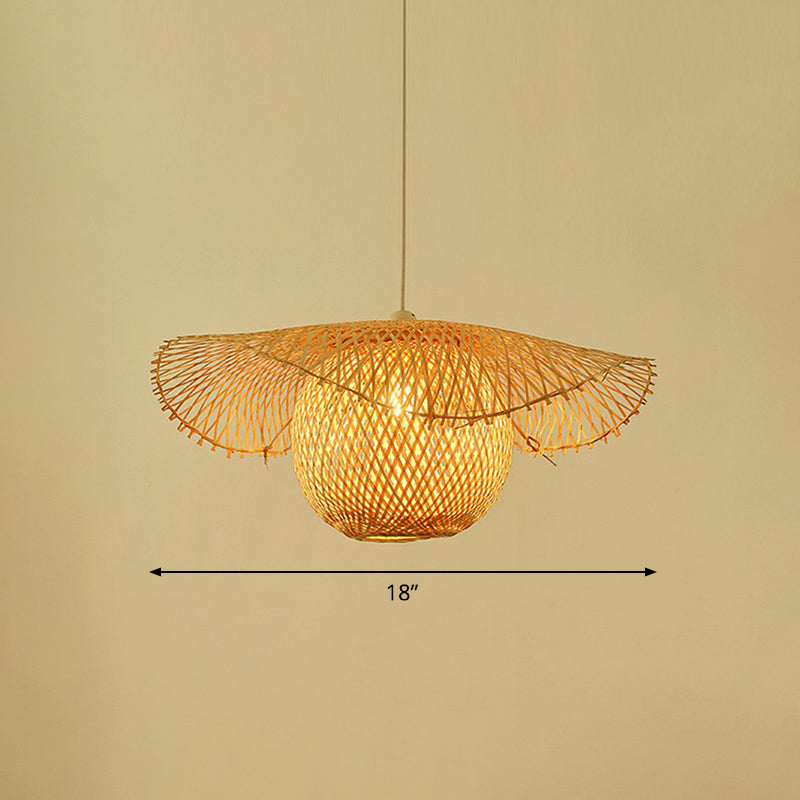 Beige Lotus Leaf Suspension Light Fixture Asian 1 Head Bamboo Hanging Pendant Light Clearhalo 'Ceiling Lights' 'Pendant Lights' 'Pendants' Lighting' 2326443