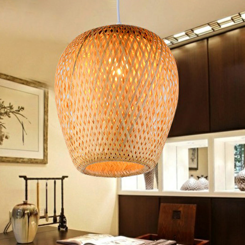 Sky Lantern Shaped Pendant Lighting Asian Bamboo Single-Bulb Study Room Hanging Lamp Clearhalo 'Ceiling Lights' 'Lighting' 'Pendant Lights' 2326486