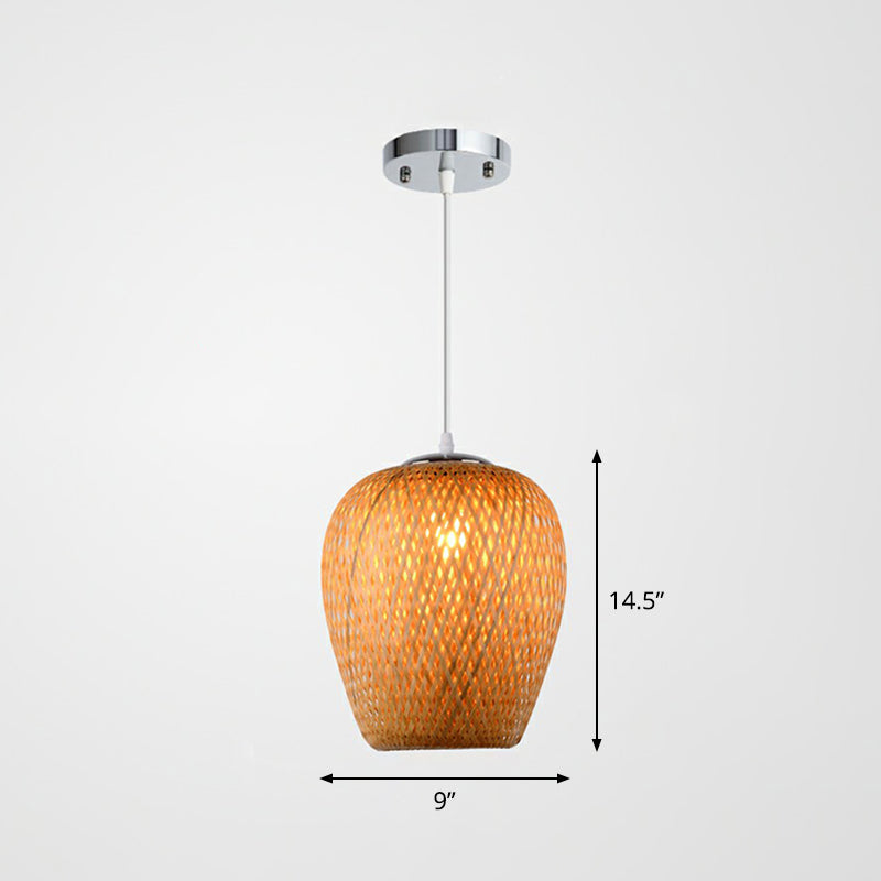 Sky Lantern Shaped Pendant Lighting Asian Bamboo Single-Bulb Study Room Hanging Lamp Beige 9" Clearhalo 'Ceiling Lights' 'Lighting' 'Pendant Lights' 2326487