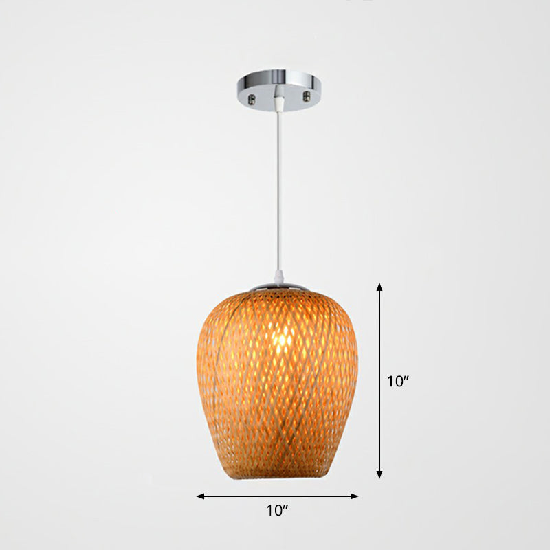 Sky Lantern Shaped Pendant Lighting Asian Bamboo Single-Bulb Study Room Hanging Lamp Beige 10" Clearhalo 'Ceiling Lights' 'Lighting' 'Pendant Lights' 2326488