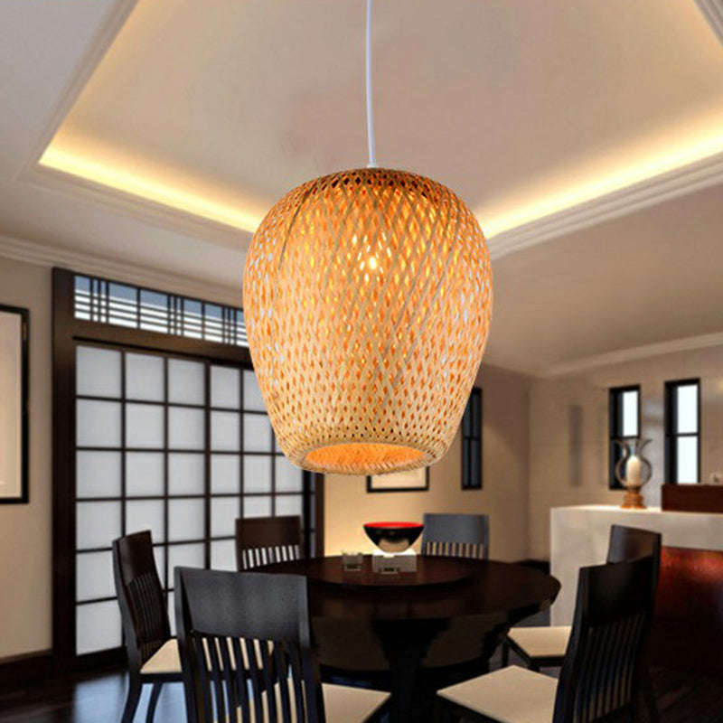 Sky Lantern Shaped Pendant Lighting Asian Bamboo Single-Bulb Study Room Hanging Lamp Clearhalo 'Ceiling Lights' 'Lighting' 'Pendant Lights' 2326489