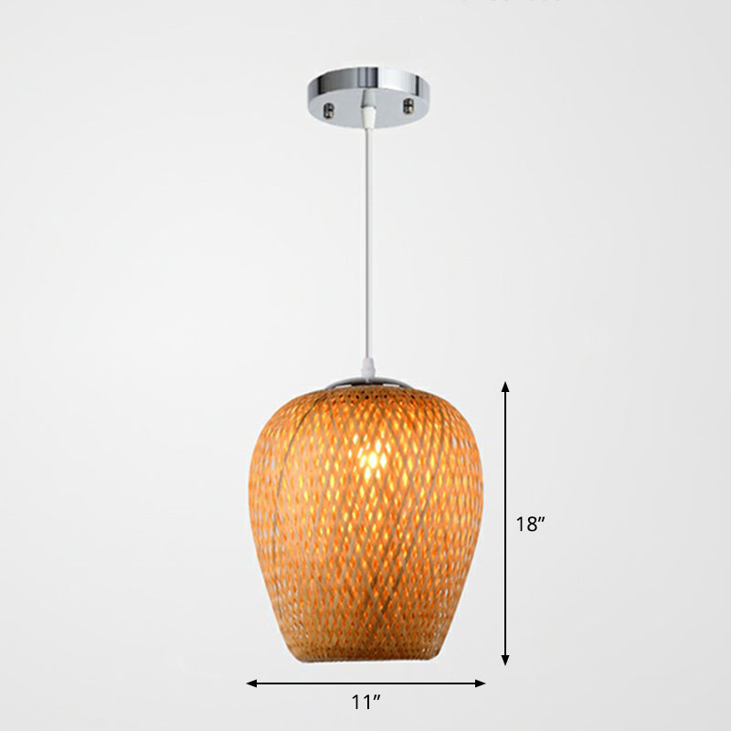Sky Lantern Shaped Pendant Lighting Asian Bamboo Single-Bulb Study Room Hanging Lamp Beige 11" Clearhalo 'Ceiling Lights' 'Lighting' 'Pendant Lights' 2326490