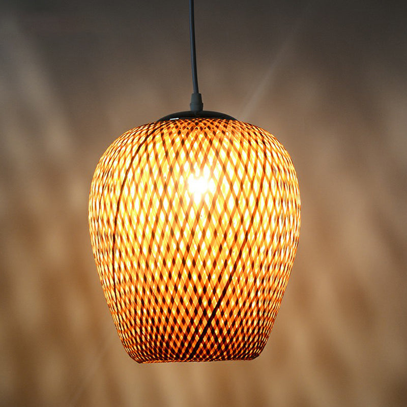 Sky Lantern Shaped Pendant Lighting Asian Bamboo Single-Bulb Study Room Hanging Lamp Clearhalo 'Ceiling Lights' 'Lighting' 'Pendant Lights' 2326491