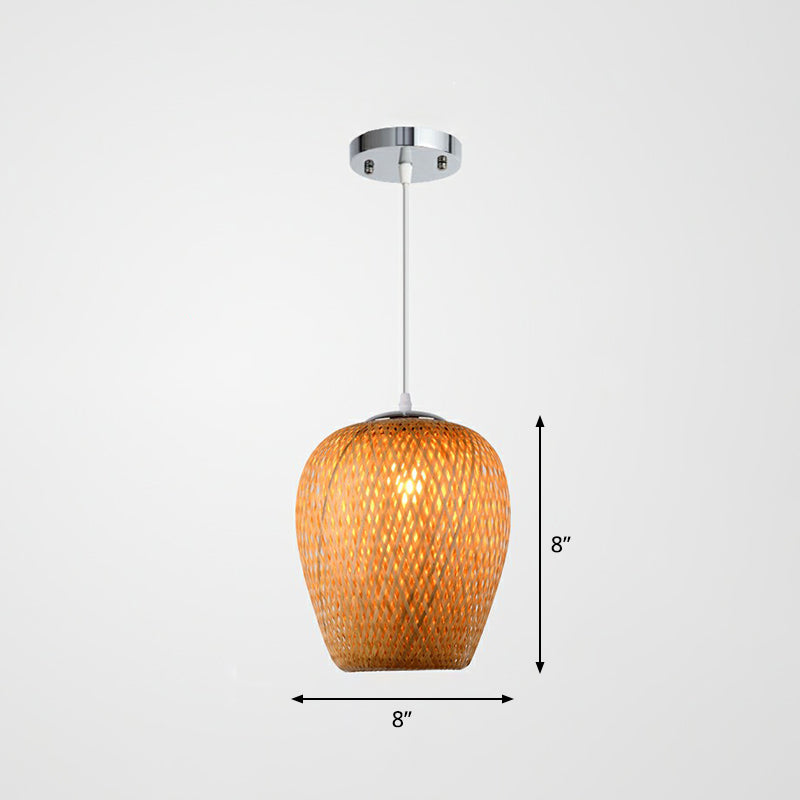 Sky Lantern Shaped Pendant Lighting Asian Bamboo Single-Bulb Study Room Hanging Lamp Beige 8" Clearhalo 'Ceiling Lights' 'Lighting' 'Pendant Lights' 2326493
