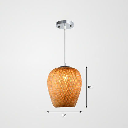 Sky Lantern Shaped Pendant Lighting Asian Bamboo Single-Bulb Study Room Hanging Lamp Beige 8" Clearhalo 'Ceiling Lights' 'Lighting' 'Pendant Lights' 2326493