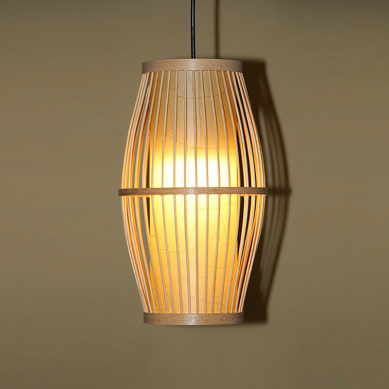 Cage Shade Suspension Lighting Modern Bamboo 1 Bulb Wood Pendant Light for Balcony Wood Lantern Clearhalo 'Ceiling Lights' 'Modern Pendants' 'Modern' 'Pendant Lights' 'Pendants' Lighting' 2326514