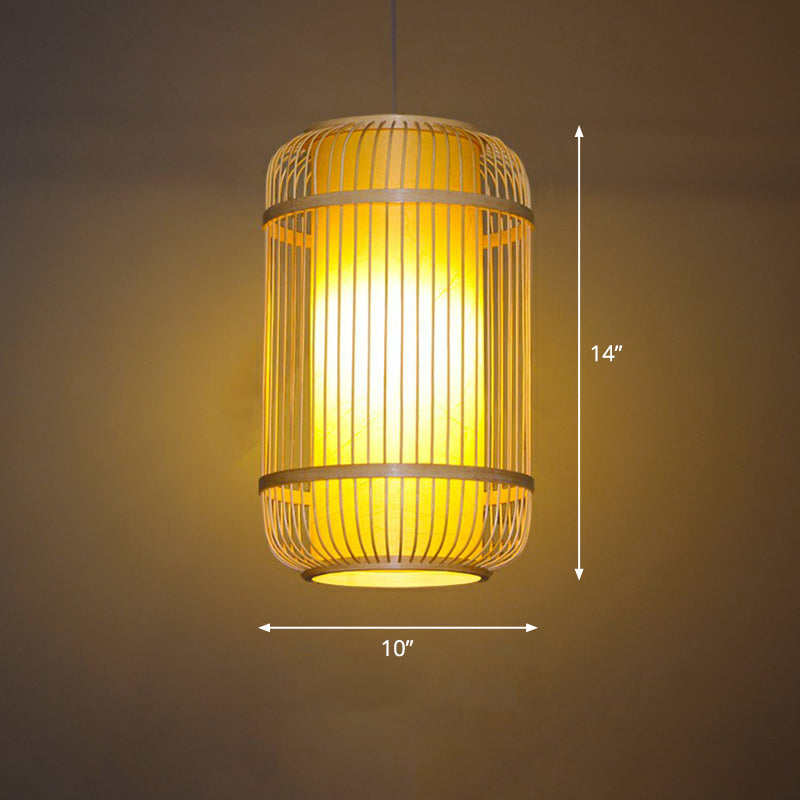 Cage Shade Suspension Lighting Modern Bamboo 1 Bulb Wood Pendant Light for Balcony Wood Cylinder Clearhalo 'Ceiling Lights' 'Modern Pendants' 'Modern' 'Pendant Lights' 'Pendants' Lighting' 2326515