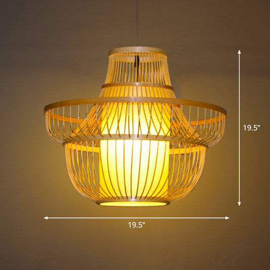 Cage Shade Suspension Lighting Modern Bamboo 1 Bulb Wood Pendant Light for Balcony Wood Tower Clearhalo 'Ceiling Lights' 'Modern Pendants' 'Modern' 'Pendant Lights' 'Pendants' Lighting' 2326517
