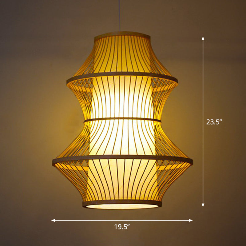 Cage Shade Suspension Lighting Modern Bamboo 1 Bulb Wood Pendant Light for Balcony Wood Gourd Clearhalo 'Ceiling Lights' 'Modern Pendants' 'Modern' 'Pendant Lights' 'Pendants' Lighting' 2326519
