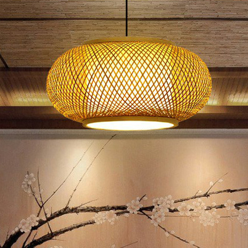 Round Ceiling Hanging Lantern Asian Bamboo 1-Light Beige Suspension Pendant Light Clearhalo 'Ceiling Lights' 'Pendant Lights' 'Pendants' Lighting' 2326578