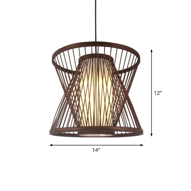 Coffee Finish Cage Hanging Lamp Contemporary Single-Bulb Bamboo Suspension Light Coffee Cone Clearhalo 'Ceiling Lights' 'Pendant Lights' 'Pendants' Lighting' 2326599_c6e5d2ca-f73e-421e-8253-6602f3174e43