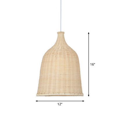 Asian Style Cloche Shaped Pendant Bamboo 1-Light Dining Room Hanging Light Fixture Wood 12" Clearhalo 'Ceiling Lights' 'Pendant Lights' 'Pendants' Lighting' 2326609_6d9a5201-4775-4720-bdbe-6cc7c4760293