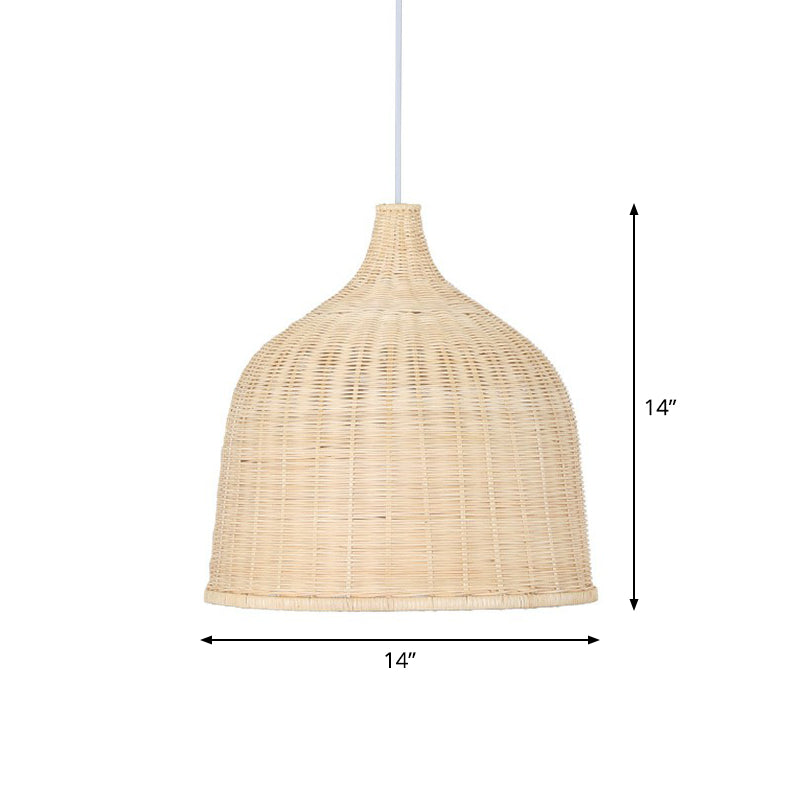 Asian Style Cloche Shaped Pendant Bamboo 1-Light Dining Room Hanging Light Fixture Wood 14" Clearhalo 'Ceiling Lights' 'Pendant Lights' 'Pendants' Lighting' 2326610_bf6f431c-e615-4df5-8f3e-82d93c7ecac9