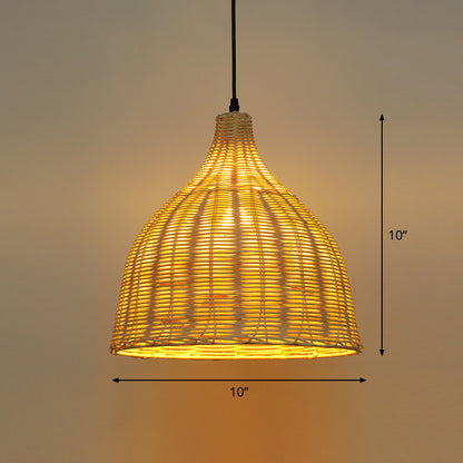 Bell Restaurant Hanging Lamp Bamboo Single-Bulb Asian Ceiling Light Fixture in Beige Beige 10" Clearhalo 'Ceiling Lights' 'Pendant Lights' 'Pendants' Lighting' 2326650_42672417-0154-4682-a853-8e1aed2edbee