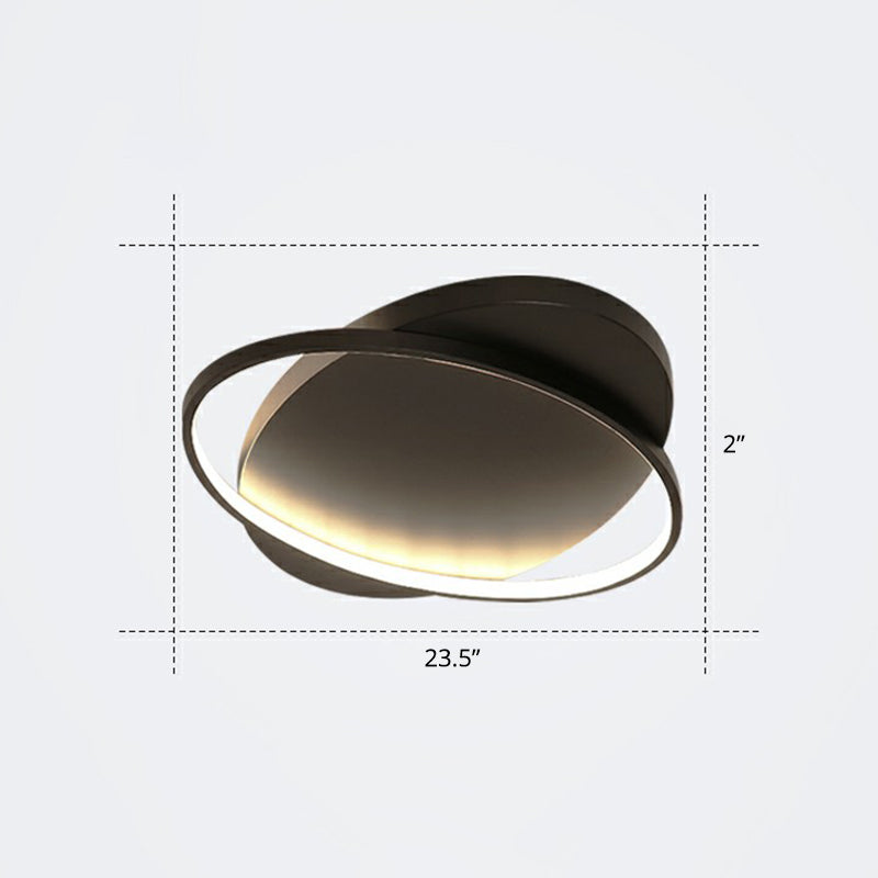 Metal Ellipse Flush Mount Lamp Minimalism Led Surface Mount Ceiling Light for Foyer Black 23.5" Third Gear Clearhalo 'Ceiling Lights' 'Close To Ceiling Lights' 'Close to ceiling' 'Flush mount' Lighting' 2326804