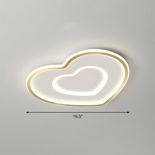 Gold Love Heart Ultrathin Flush Mount Simplicity Acrylic LED Ceiling Light Fixture for Bedroom Gold 16.5" White Clearhalo 'Ceiling Lights' 'Close To Ceiling Lights' 'Close to ceiling' 'Flush mount' Lighting' 2326917