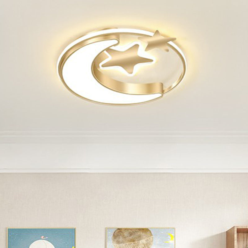 Kids Crescent and Star Ceiling Light Fixture Metal Bedroom Flush Mount Lamp with Ring Clearhalo 'Ceiling Lights' 'Close To Ceiling Lights' 'Close to ceiling' 'Flush mount' Lighting' 2326965