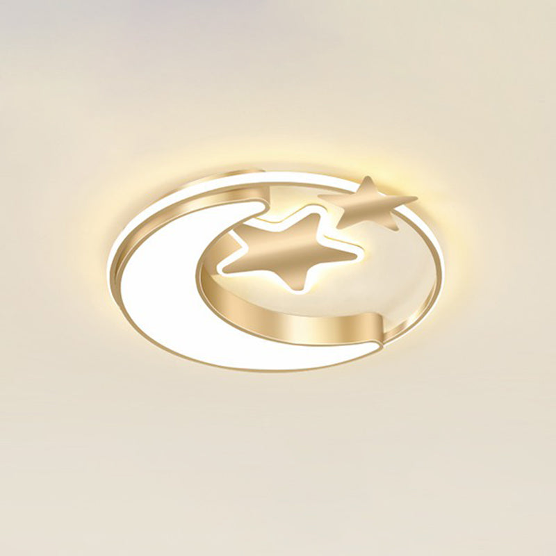 Kids Crescent and Star Ceiling Light Fixture Metal Bedroom Flush Mount Lamp with Ring Clearhalo 'Ceiling Lights' 'Close To Ceiling Lights' 'Close to ceiling' 'Flush mount' Lighting' 2326968