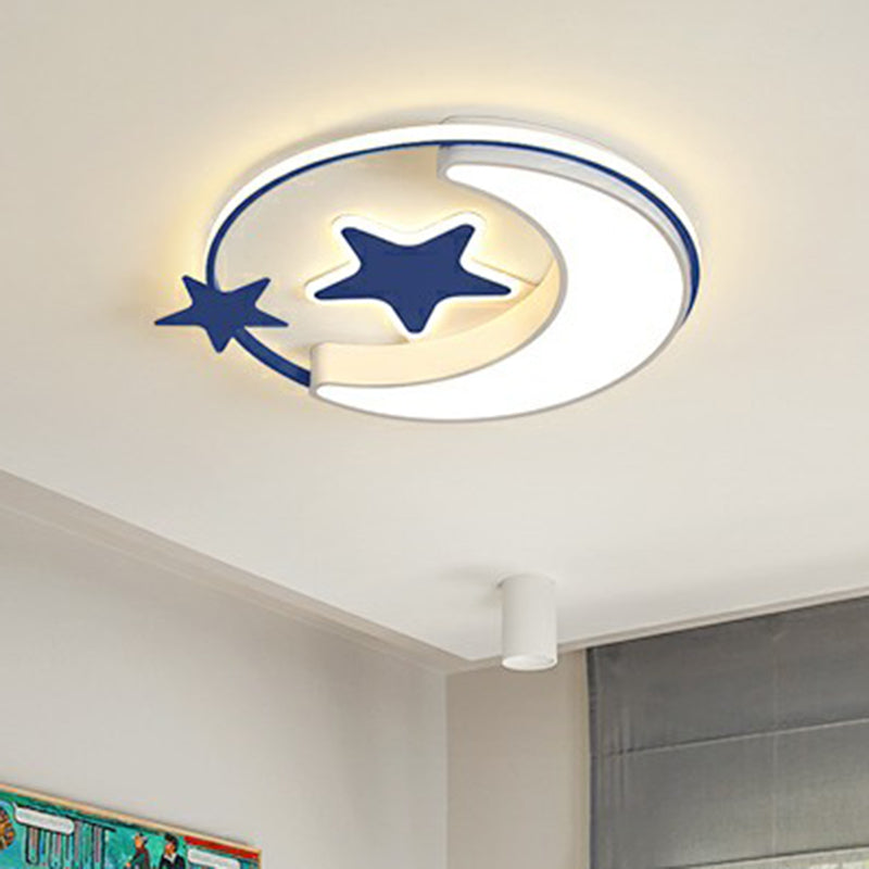 Kids Crescent and Star Ceiling Light Fixture Metal Bedroom Flush Mount Lamp with Ring Clearhalo 'Ceiling Lights' 'Close To Ceiling Lights' 'Close to ceiling' 'Flush mount' Lighting' 2326970