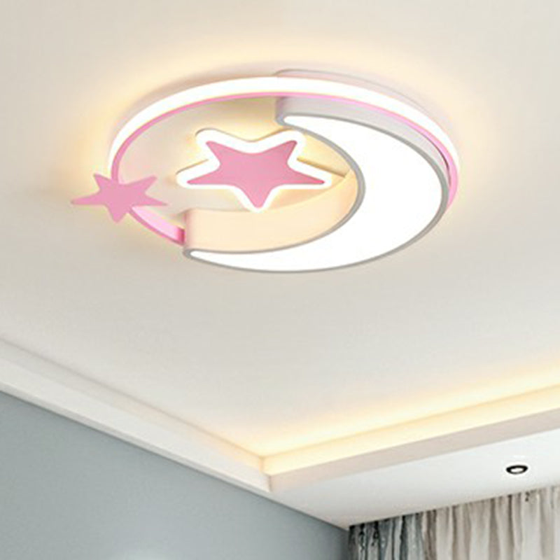 Kids Crescent and Star Ceiling Light Fixture Metal Bedroom Flush Mount Lamp with Ring Clearhalo 'Ceiling Lights' 'Close To Ceiling Lights' 'Close to ceiling' 'Flush mount' Lighting' 2326971