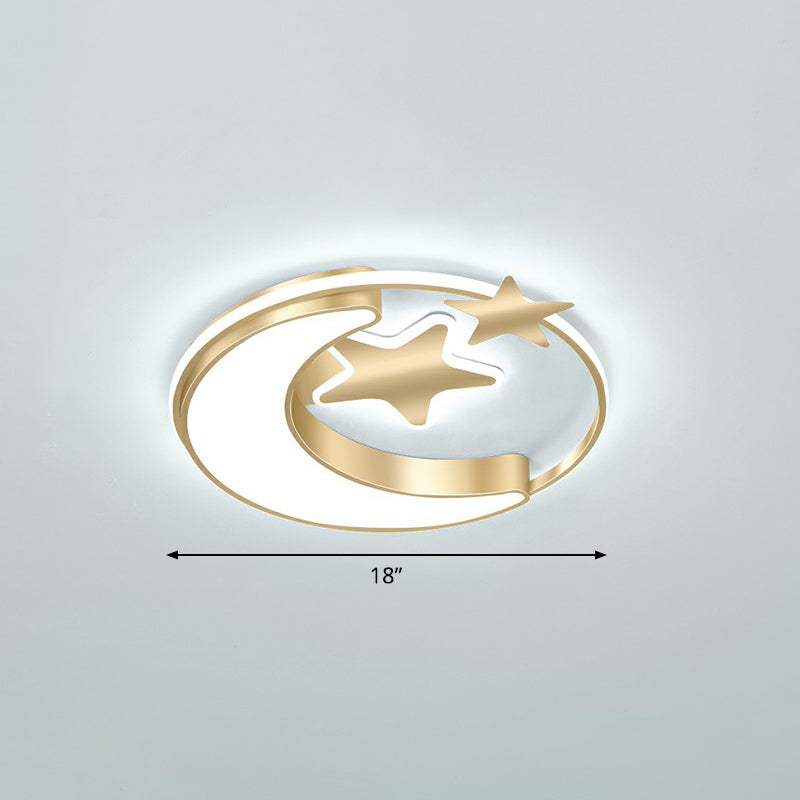 Kids Crescent and Star Ceiling Light Fixture Metal Bedroom Flush Mount Lamp with Ring Gold 18" White Clearhalo 'Ceiling Lights' 'Close To Ceiling Lights' 'Close to ceiling' 'Flush mount' Lighting' 2326973