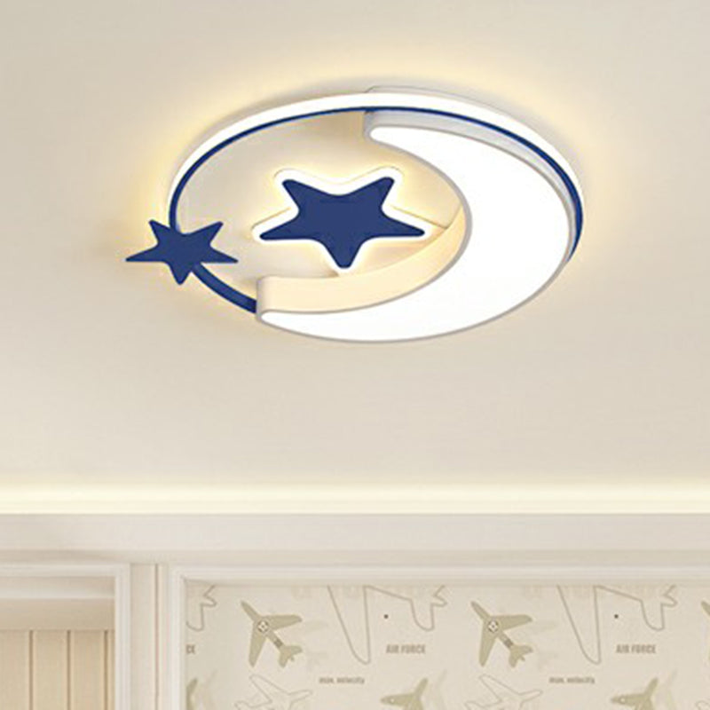 Kids Crescent and Star Ceiling Light Fixture Metal Bedroom Flush Mount Lamp with Ring Clearhalo 'Ceiling Lights' 'Close To Ceiling Lights' 'Close to ceiling' 'Flush mount' Lighting' 2326974