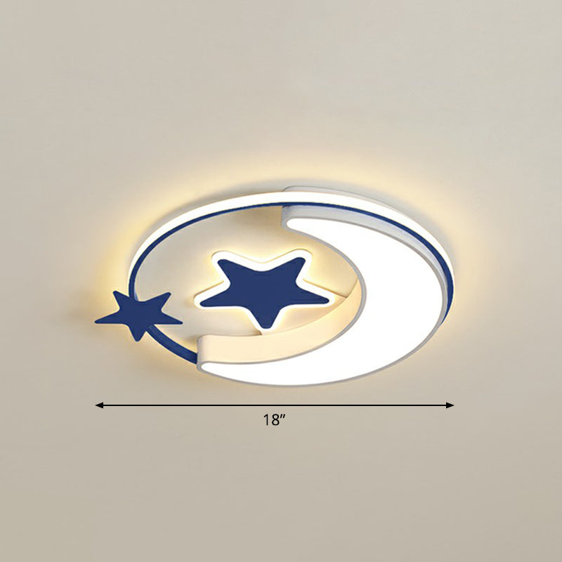 Kids Crescent and Star Ceiling Light Fixture Metal Bedroom Flush Mount Lamp with Ring Blue 18" Warm Clearhalo 'Ceiling Lights' 'Close To Ceiling Lights' 'Close to ceiling' 'Flush mount' Lighting' 2326976