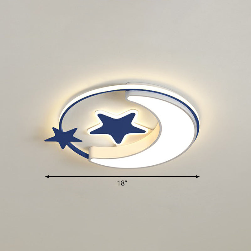 Kids Crescent and Star Ceiling Light Fixture Metal Bedroom Flush Mount Lamp with Ring Blue 18" Remote Control Stepless Dimming Clearhalo 'Ceiling Lights' 'Close To Ceiling Lights' 'Close to ceiling' 'Flush mount' Lighting' 2326978