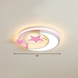 Kids Crescent and Star Ceiling Light Fixture Metal Bedroom Flush Mount Lamp with Ring Pink 18" Warm Clearhalo 'Ceiling Lights' 'Close To Ceiling Lights' 'Close to ceiling' 'Flush mount' Lighting' 2326982