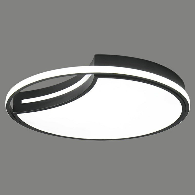 Minimalist Crescent LED Ceiling Flush Mount Acrylic Bedroom Flush Light Fixture with Halo Ring in Black Black 23.5" Remote Control Stepless Dimming Clearhalo 'Ceiling Lights' 'Close To Ceiling Lights' 'Close to ceiling' 'Flush mount' Lighting' 2326990