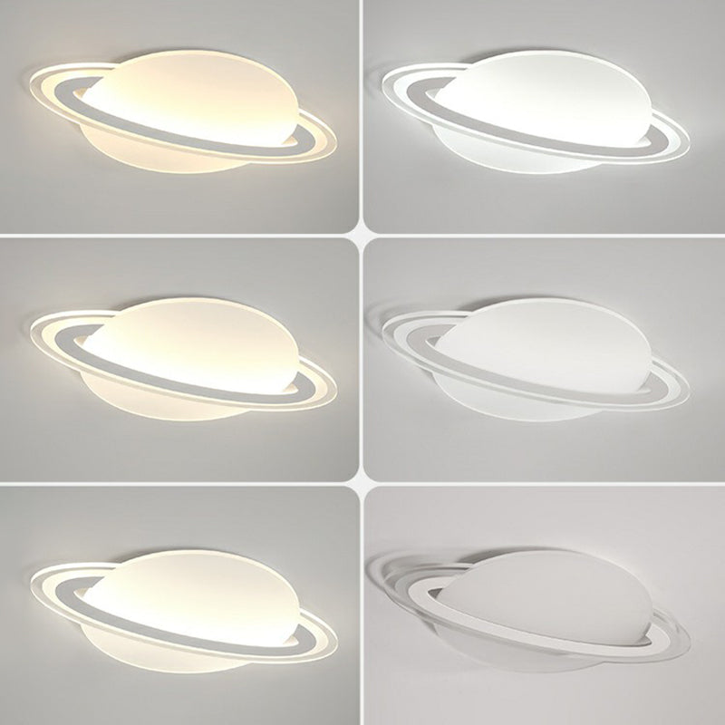Ringed Planet Kids Bedroom Flush Lamp Acrylic Minimalism LED Ceiling Mount Light in White White Remote Control Stepless Dimming Clearhalo 'Ceiling Lights' 'Close To Ceiling Lights' 'Close to ceiling' 'Flush mount' Lighting' 2327001