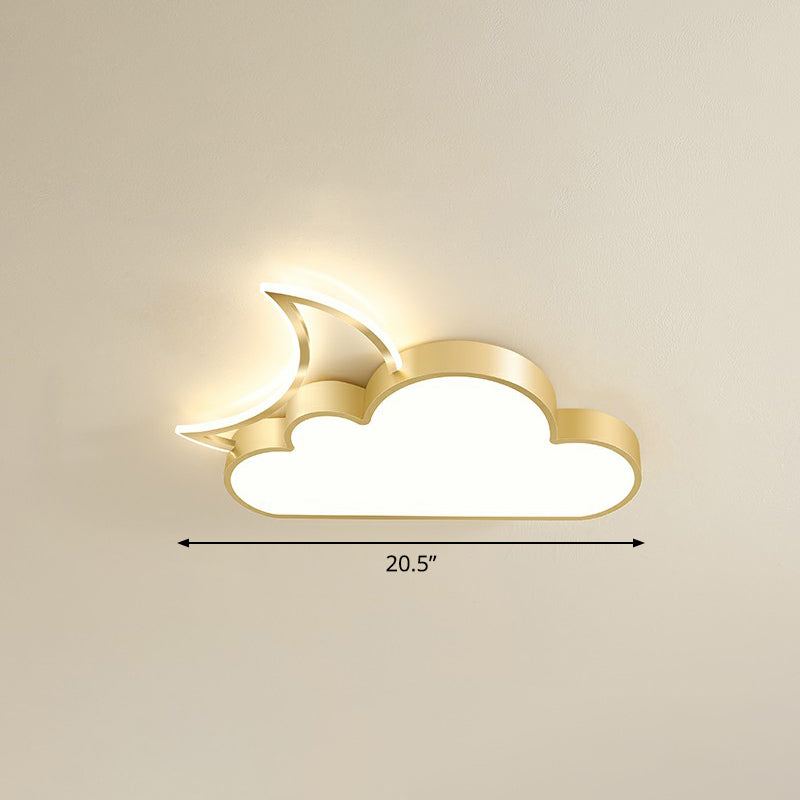 Metal Moon and Cloud Ceiling Fixture Childrens LED Flush Mounted Light for Bedroom Gold 20.5" Warm Clearhalo 'Ceiling Lights' 'Close To Ceiling Lights' 'Close to ceiling' 'Flush mount' Lighting' 2327024