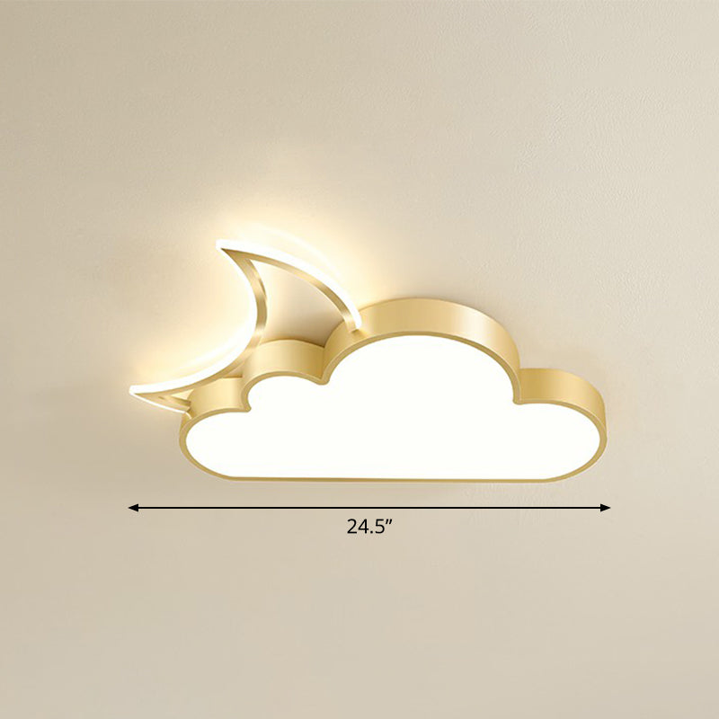 Metal Moon and Cloud Ceiling Fixture Childrens LED Flush Mounted Light for Bedroom Gold 24.5" Warm Clearhalo 'Ceiling Lights' 'Close To Ceiling Lights' 'Close to ceiling' 'Flush mount' Lighting' 2327025