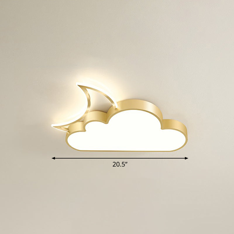 Metal Moon and Cloud Ceiling Fixture Childrens LED Flush Mounted Light for Bedroom Gold 20.5" Remote Control Stepless Dimming Clearhalo 'Ceiling Lights' 'Close To Ceiling Lights' 'Close to ceiling' 'Flush mount' Lighting' 2327027