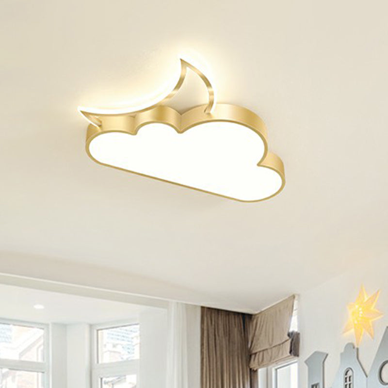 Metal Moon and Cloud Ceiling Fixture Childrens LED Flush Mounted Light for Bedroom Clearhalo 'Ceiling Lights' 'Close To Ceiling Lights' 'Close to ceiling' 'Flush mount' Lighting' 2327029